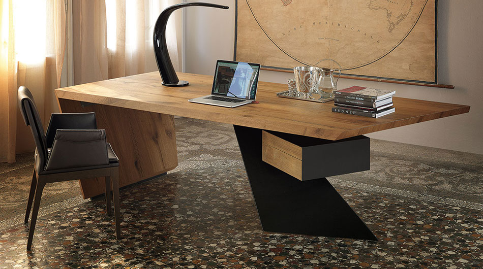 Luksuzni uredski stol Nasdaq drvo i čelik hrast orah masivni radni stol