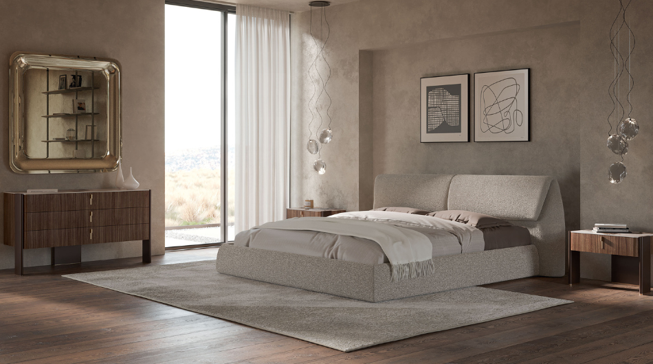 Dizajnerski krevet u svjetloj tkanini Cattelan Italia spavaća soba